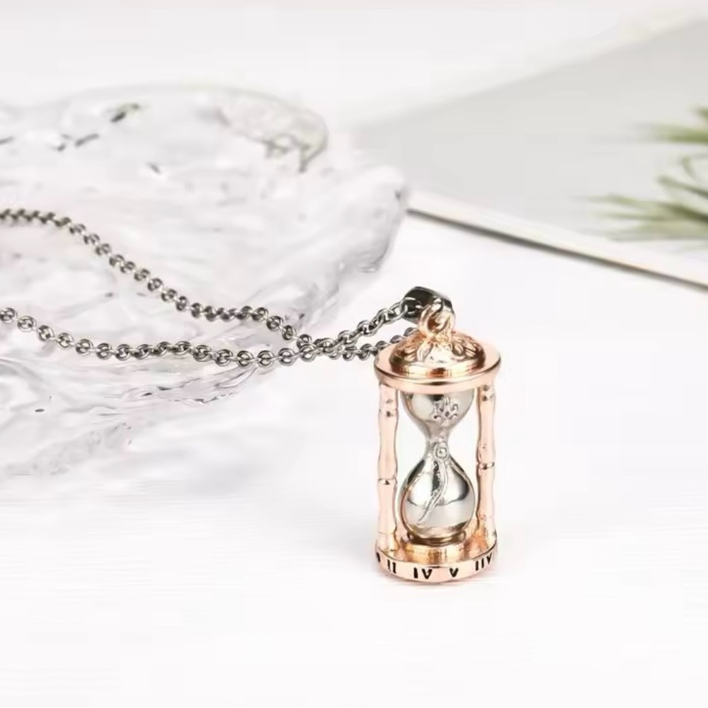 Elegant Silver and Gold Urn Ashes Hourglass Pendant Necklace